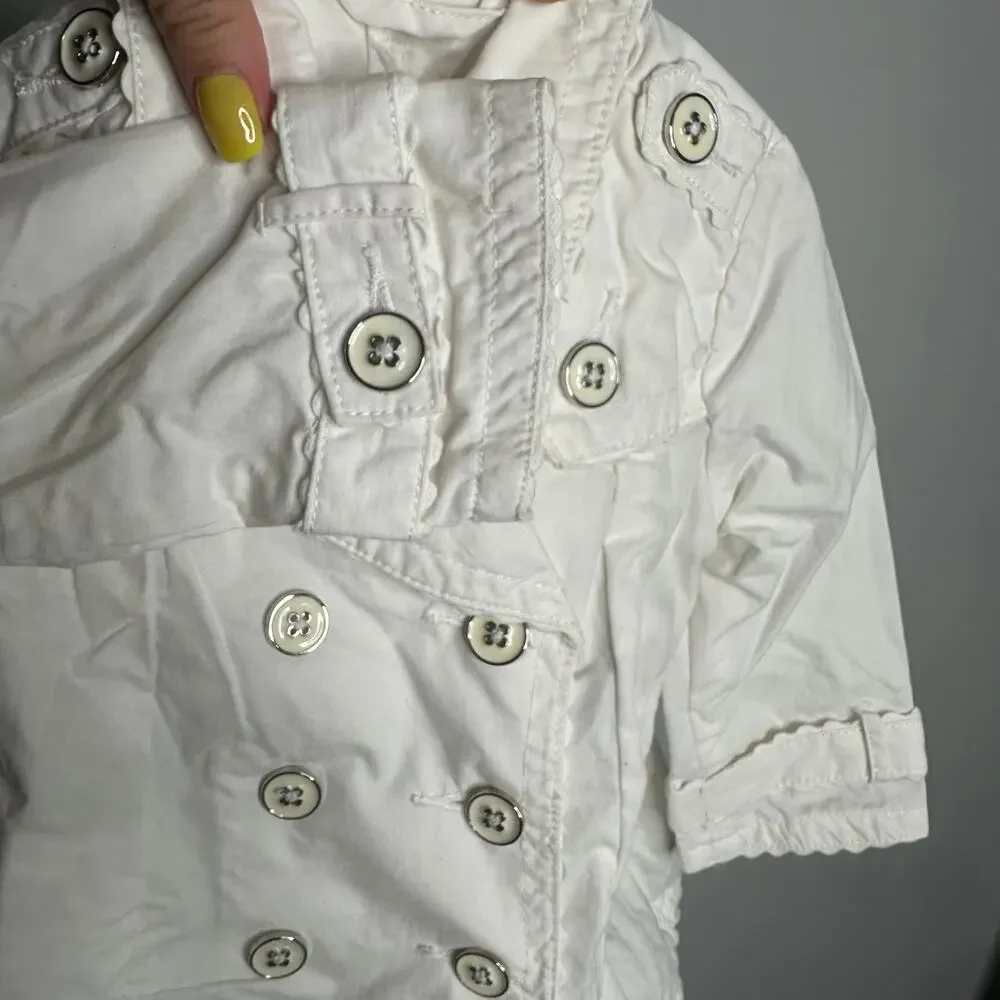 The Children's Place Trench Coat Baby Girl 12M White Scalloped Double Breasted